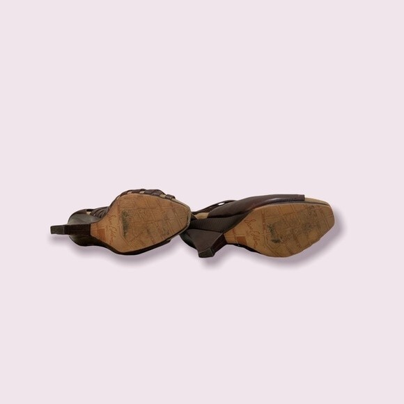 Sam Edelman Brown Strappy Ankle Booties with cutout wedge heel SZ 6.5 - Picture 3 of 4